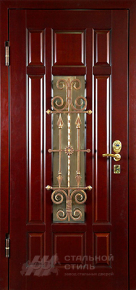 Филенчатая дверь с отделкой МДФ со стеклом и ковкой с отделкой МДФ ПВХ - фото